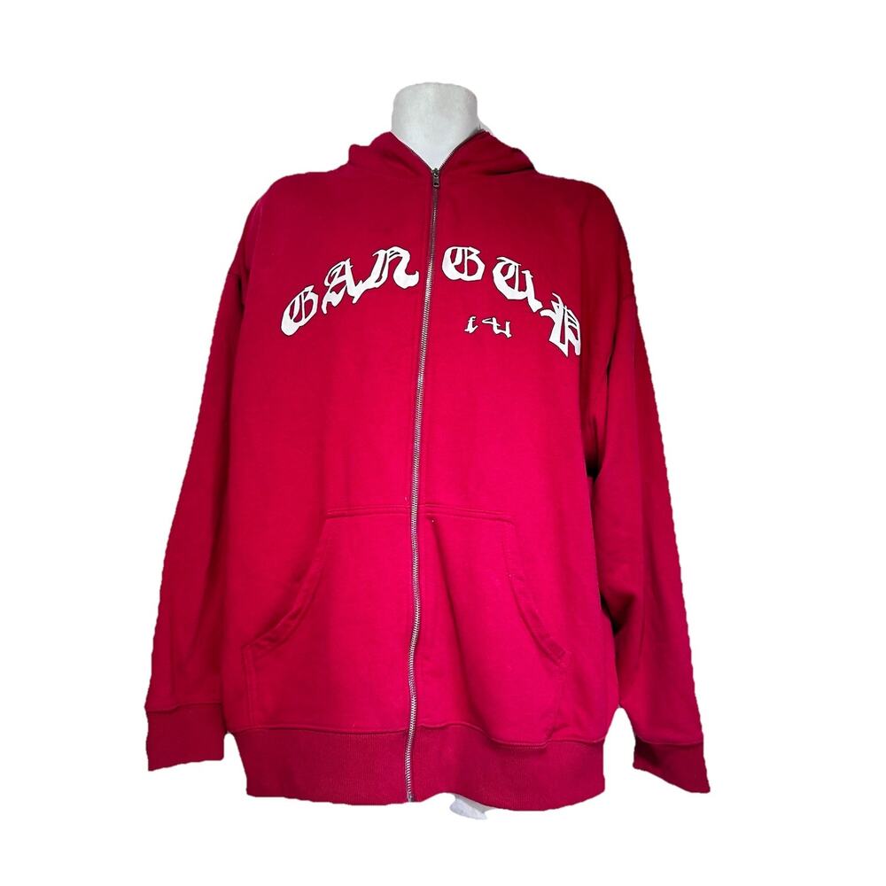 retro rarri red full zip sweatshirt devil horns on hood Size XL